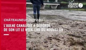 VIDÉO. À Châteauneuf-du-Faou, l'Aulne canalisée est sortie de son lit, une lente décrue annoncée ce lundi 