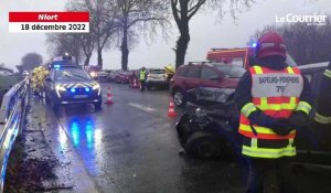 VIDEO. Accident sur la départementale entre La Crèche et Niort : plusieurs véhicules impliqués