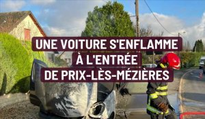 Prix-lès-Mézières: une voiture prend feu à l'entrée du village