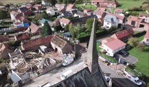 Tornade à Bihucourt : l'église partiellement détruite vue du ciel