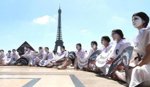 Euthanasie: l'association VITA manifeste devant la Tour Eiffel