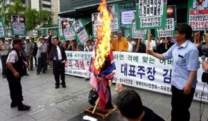 Des manifestants à Séoul brûlent une effigie de Kim Jong-Un