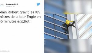 Alain Robert, le « Spiderman français », arrêté après avoir escaladé une tour de la Défense à mains nues.