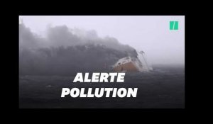 Les images du navire dont le naufrage menace de pollution la côte française