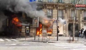 Gilets jaunes : une banque et un immeuble incendiés, la vidéo choc
