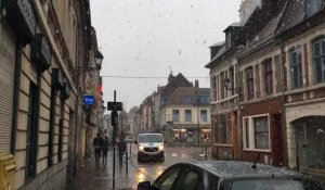 Neige à Aire-sur-la-Lys en centre-ville