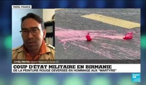 Coup d'État militaire en Birmanie : de la peinture rouge déversée en hommage aux "martyrs"