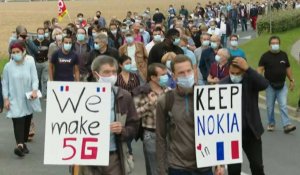 "French jobs matter": à Nozay, manifestation des salariés de Nokia
