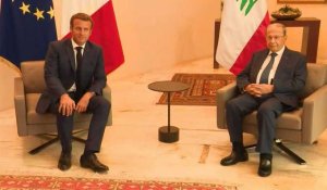 Emmanuel Macron s'entretient avec le président du Liban Michel Aoun