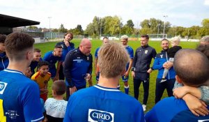 Joie de fin de match après la victoire de Manage face à Solères en coupe de Belgique