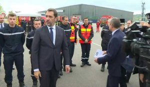 Christophe Castaner arrive sur les lieux de l'incendie à Rouen