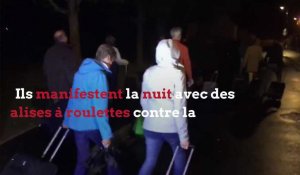 Ils manifestent la nuit avec des valises à roulettes contre la modification du couvre-feu de l'aéroport de Beauvais - Tillé