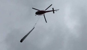 Guignicourt : un poteau électrique évacué par hélicoptère