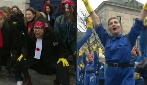 Manifestation pour les droits des femmes à Paris: des avocates font un haka et des "Rosie" dansent