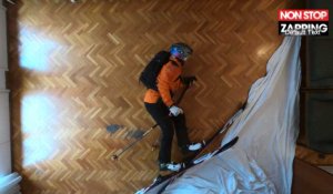 Coronavirus : Face au confinement, il ski au milieu de son salon (Vidéo)