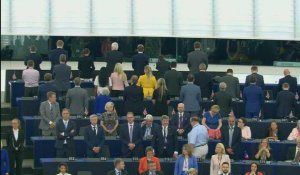 Les eurodéputés du Parti Brexit tournent le dos lors de l'hymne européen au Parlement européen
