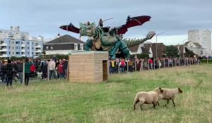 Le Dragon fait peur à des moutons dans les rues de Calais