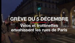 Grève du 5 décembre. Vélos et trottinettes envahissent les rues de Paris