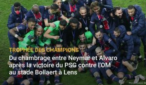 Du chambrage entre Neymar et Alvaro après la victoire du PSG contre l'OM au stade Bollaert à Lens