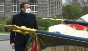 Macron à l'Ecole des mousses de Brest avant la cérémonie de vœux aux armées