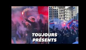 ASSE-OL: les supporters lyonnais encouragent leur équipe avant le derby, Covid ou pas