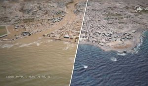 Carte animée de Derna, en Libye, avant et après les inondations
