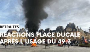 Réactions de syndicalistes place Ducale après l'usage du 49.3