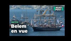 Les images de l'entrée du Belem et de la flamme olympique dans la rade de Marseille