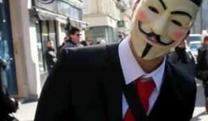 Anonymous et sympathisants manifestent contre le traité Acta