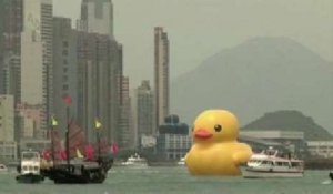 Un canard en plastique géant dans le port de Hong Kong