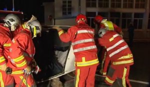 Base navale de Cherbourg, exercice de secours routier par les marins-pompiers