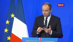 Jean-François Copé s'exprime lors de la convention UMP pour les municipales