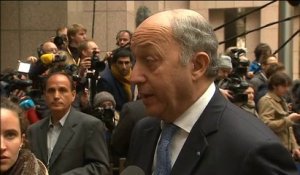 Ukraine : réaction de Laurent Fabius à son arrivée au Conseil européen (17/03/2014)