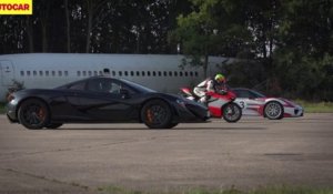 Course entre McLaren P1 vs. Porsche 918 Spyder vs. Ducati 1199 Superleggera - Drag race