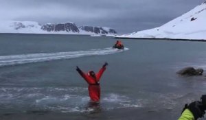 Aurelien Ducroz goes water skiing in Svalbard