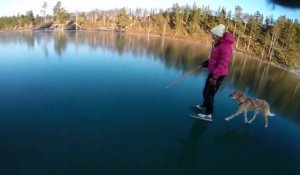 Faire du patin à glace sur un lac transparent ! Totalement insolite !