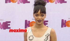 RIHANNA GORGEOUS IN PINK SATIN DRESS REVEALING HER TATTOOS HOME PREMIERE IN LA