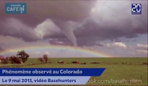 une tornade traverse un arc-en-ciel