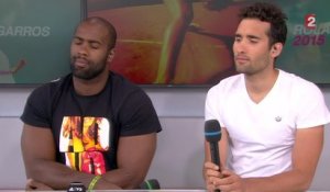 Teddy Riner et Martin Fourcade en visite à Roland-Garros