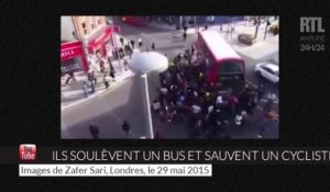 À Londres des passants soulèvent un bus pour secourir un cycliste