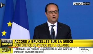 François Hollande : "La crédibilité de l'Europe aurait été atteinte, s'il n'y avait pas eu d'accord aujourd'hui"