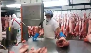 Cette machine à couper la viande est terriblement dangereuse mais tellement rapide ...