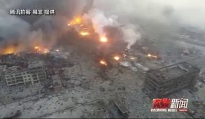 Un drone survole la ville de Tianjin après la terrible explosion