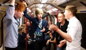 Boyband Exposure cheer people up by singing on the Tube