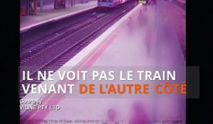 Un usager inconscient traverse les voies juste avant l'arrivée d'un train