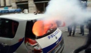 Voiture incendiée à Paris (Manifestation contre la "haine anti-flics")