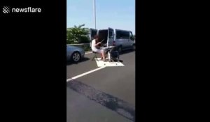 Drummer gives impromptu performance on motorway while stuck in traffic