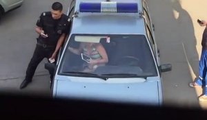 Une femme défonce le pare-brise d'une voiture de police