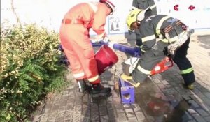 Un chaton secouru par des pompiers en Chine