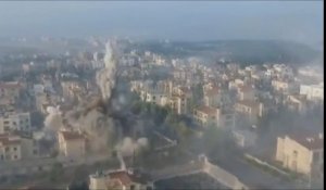 Explosion d'un missile filmé par un Drone à Aleph en Syrie